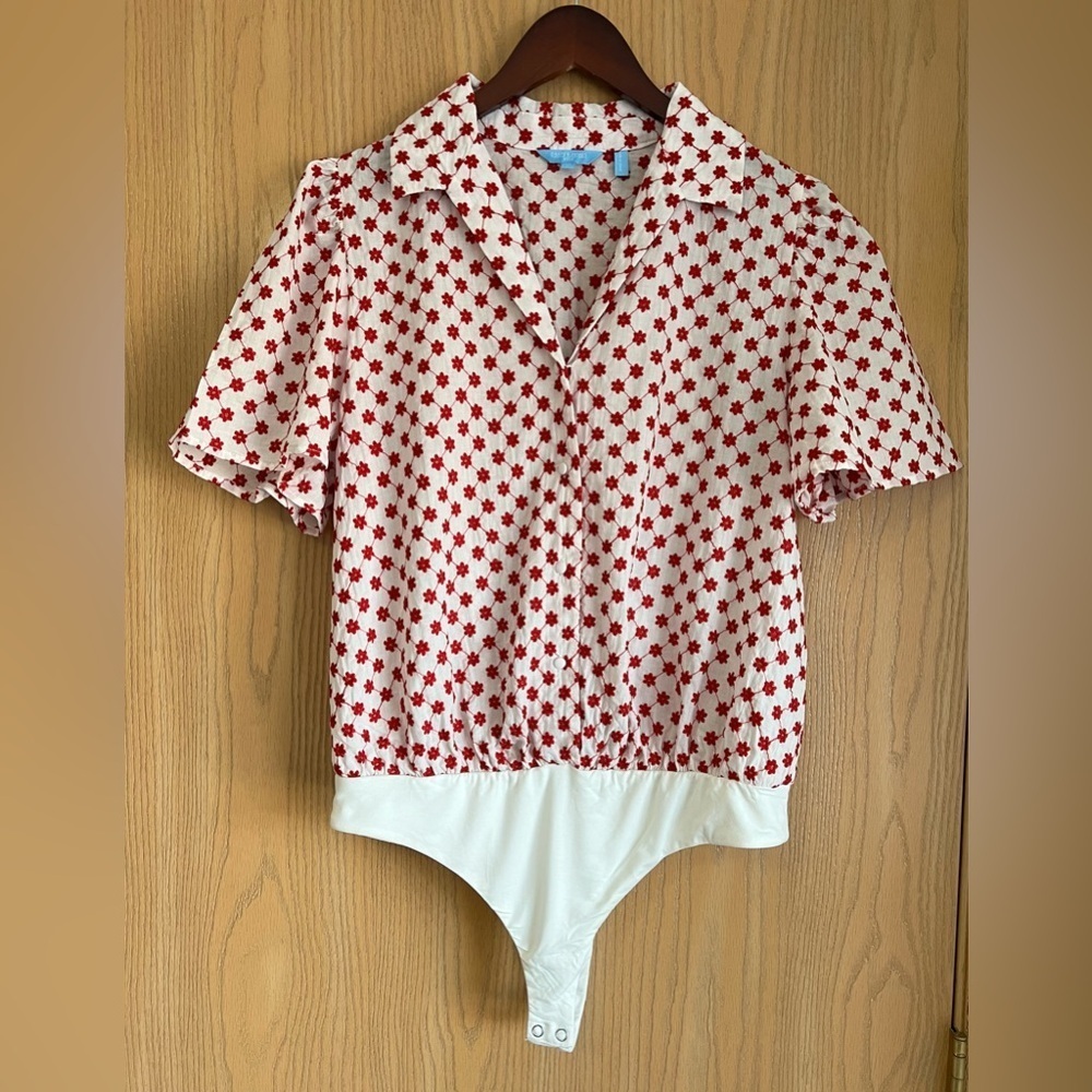 Draper James | Women’s SZ Large | RSVP Bodysuit Floral Eyelet White Red